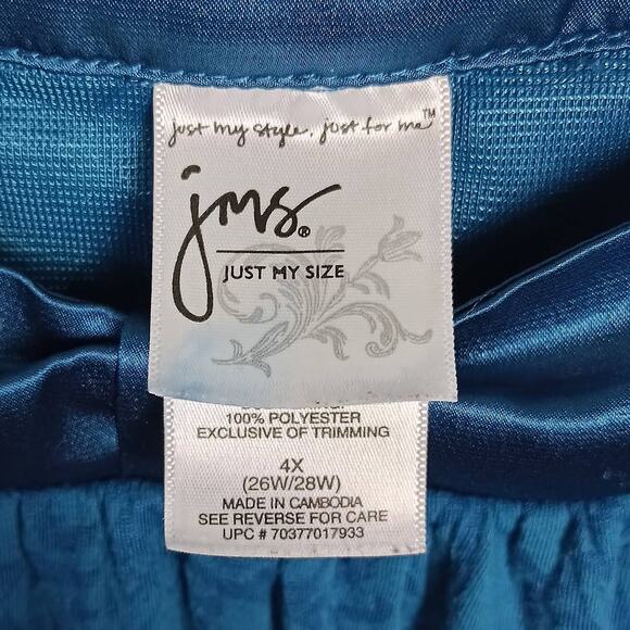 JUST MY SIZE Womens 4X (26W/28W) Blue Green Tunic Top Blouse Lace Sleeves Flowy‎ - Picture 8 of 10